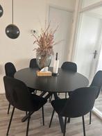 Eettafel set met 6 velvet eetkamerstoelen, Huis en Inrichting, Ophalen, Gebruikt, Zwart, Stof
