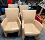 4 crème leren eetkamerstoelen met wieltjes, Huis en Inrichting, Stoelen, Ophalen, Gebruikt, Overige kleuren, Leer