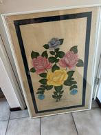 Oud Schilderij rozen met bladgoud, Ophalen of Verzenden, Zo goed als nieuw, Schilderij, Minder dan 50 cm