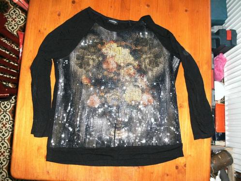 Zwart Longsleeve met paletjes. Merk: Taifun. Maat 42., Kleding | Dames, T-shirts, Gedragen, Maat 42/44 (L), Zwart, Lange mouw