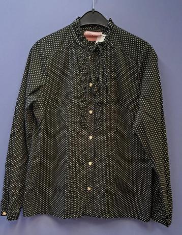 Edith & Ella zwarte blouse +hartjes patroon & knopen M 41128 beschikbaar voor biedingen