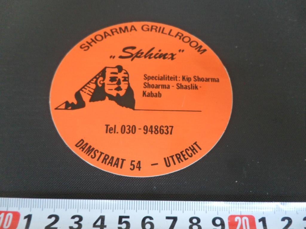 sticker Utrecht Shoarma Grillroom SPHINX  Damstraat 54, Ophalen, Zo goed als nieuw