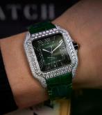 Cartier santos / Leren strap / VVS Moissanite! JP. 3 kleuren, Ophalen of Verzenden, Nieuw, Blauw, Android