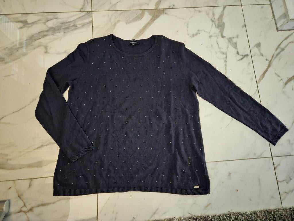 46 MC GREGOR cashmere blend stip trui blauw goud, Ophalen of Verzenden, Zo goed als nieuw, Maat 46/48 (XL) of groter, Blauw