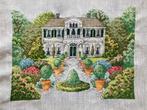Borduurwerk, zijde, landhuis, villa, tuin, bloem, vintage, Ophalen