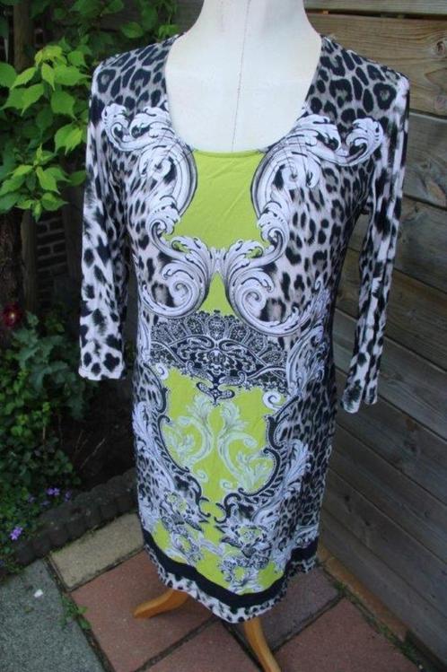 Jurk lime/ zwart/ wit Amania M mt 38 Vaste prijs, Kleding | Dames, Jurken, Zo goed als nieuw, Maat 38/40 (M), Groen, Ophalen of Verzenden