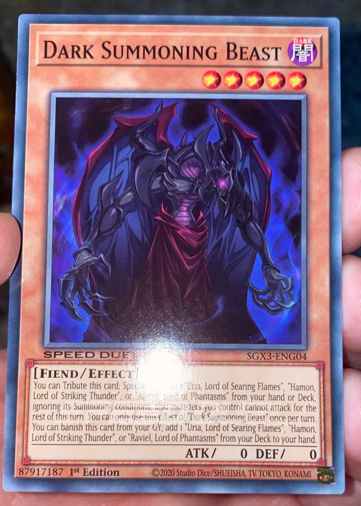 Yu-Gi-Oh! Dark Summoning Beast SGX3 1st Edition !, Ophalen of Verzenden, Zo goed als nieuw, Losse kaart