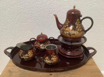 Prachtig koffie/thee set met dienblad. Handbeschilderd! beschikbaar voor biedingen