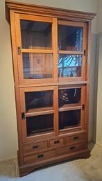 Teak vitrinekast met glazen deuren, Ophalen, Gebruikt, Glas, Landelijk