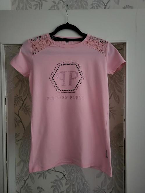 Roze t shirt met kant en steentjes mt 164/170, Kinderen en Baby's, Kinderkleding | Maat 164, Zo goed als nieuw, Meisje, Shirt of Longsleeve