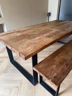 Mango houten eettafel met bankje, Huis en Inrichting, Tafels | Eettafels, Zo goed als nieuw, Vijf personen of meer, Rechthoekig