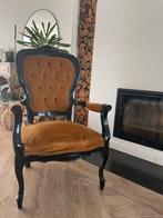 Vintage Louis Philippe fauteuil – fluweel & zwart hout, Ophalen, Vintage Louis Philippe, Gebruikt, Minder dan 75 cm