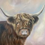 Schilderij schotse hooglander acrylverf op doek, Nieuw, Ophalen of Verzenden, Schilderij, 50 tot 75 cm