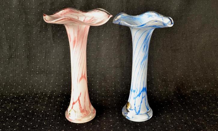 Twee kristallen vazen, beide gaaf – Peter Kaspar, Duits glas, Huis en Inrichting, Woonaccessoires | Vazen, Zo goed als nieuw, Blauw