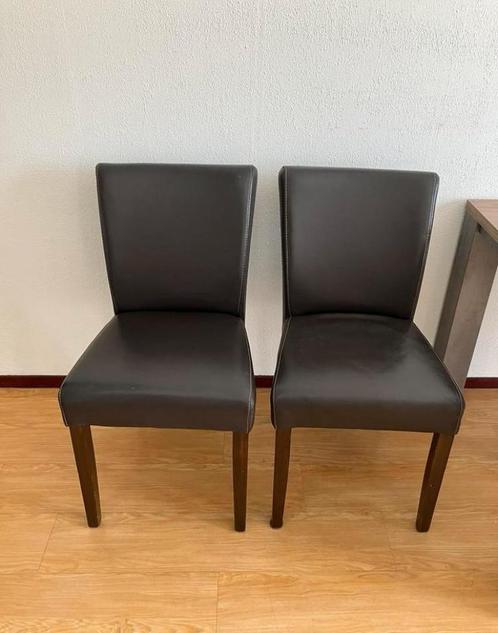 4 bruine leren kwaliteit stoelen + gratis eettafel, Huis en Inrichting, Stoelen, Zo goed als nieuw, Bruin, Ophalen