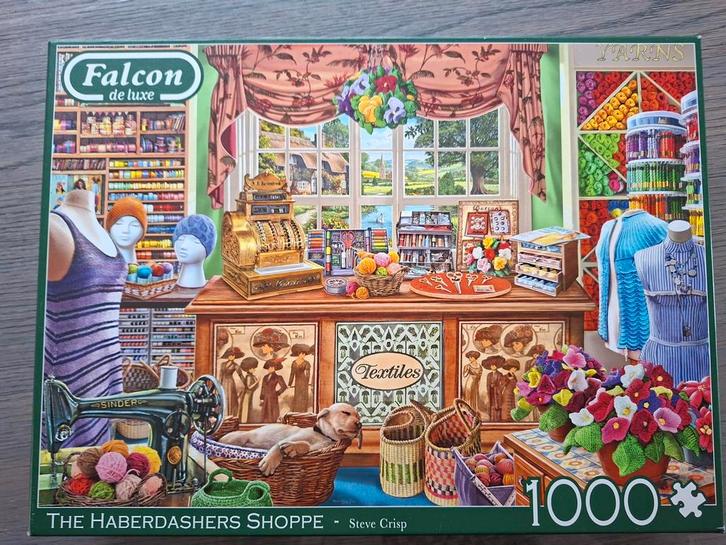 Falcon de Luxe Puzzel - The Haberdashers Shoppe, Hobby en Vrije tijd, Denksport en Puzzels, Zo goed als nieuw, Legpuzzel, 500 t/m 1500 stukjes