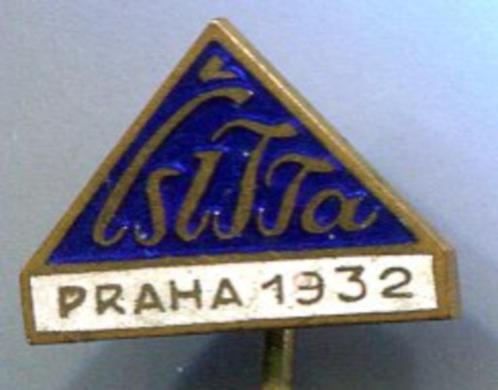 Csitta PRAHA 1932 email op koper speldje ( W_516 ), Verzamelen, Speldjes, Pins en Buttons, Zo goed als nieuw, Speldje of Pin, Stad of Land