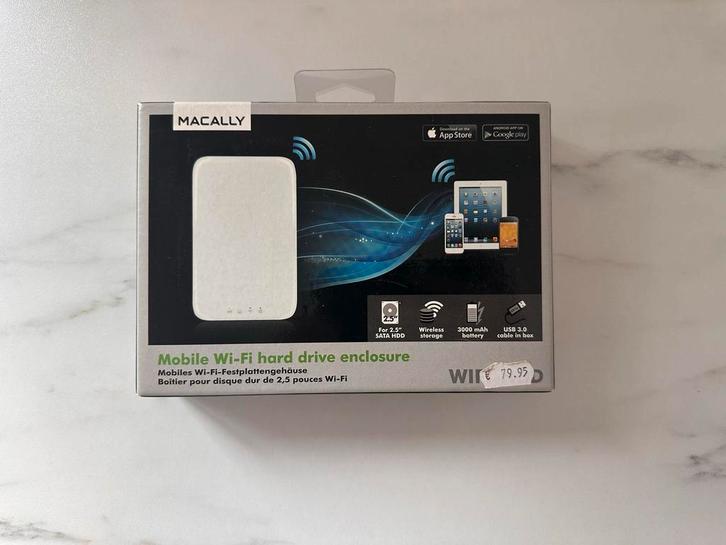 Macally WiFi HDD Behuizing - Nieuw, Computers en Software, Harde schijven, Nieuw, Laptop, Extern, HDD, USB, Ophalen of Verzenden