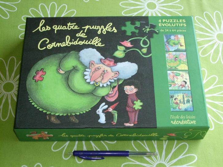 De 4 puzzels van heks Cornebidouille (Franse uitgave), Kinderen en Baby's, Speelgoed | Kinderpuzzels, Zo goed als nieuw, Meer dan 50 stukjes