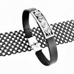 Zwarte Leren Armband met Gedetailleerde RVS Plaat + Sluiting, Birgitta-Gracht 33, 6465 EL Kerkrade, Nederland, Verzenden, Zwart