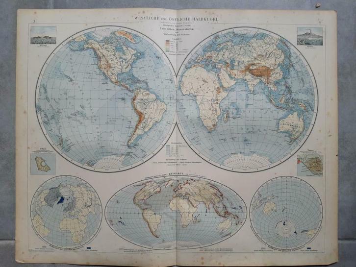003-004/ Westelijk en Oostenlijk halfrond litho uit 1899, Antiek en Kunst, Kunst | Litho's en Zeefdrukken, Ophalen of Verzenden