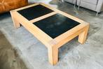 Massief eiken salontafel met natuursteen 140x80x40, Ophalen, Gebruikt, 100 tot 150 cm, Eikenhout