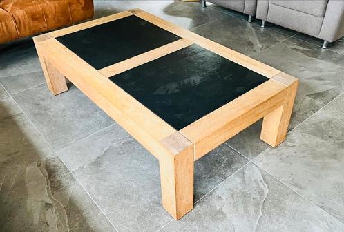 Massief eiken salontafel met natuursteen 140x80x40, Huis en Inrichting, Tafels | Salontafels, Gebruikt, Minder dan 50 cm, 50 tot 100 cm