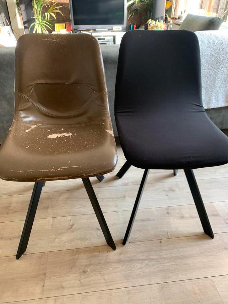 6 Leren Eetkamerstoelen met Hoes, Huis en Inrichting, Stoelen, Gebruikt, Vijf, Zes of meer stoelen, Leer, Zwart, Ophalen