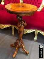 Tafel antiek hout bijzettafel houtsnijwerk met engel beeld, Minder dan 50 cm, 50 tot 100 cm, Rond, Antiek / klassiek