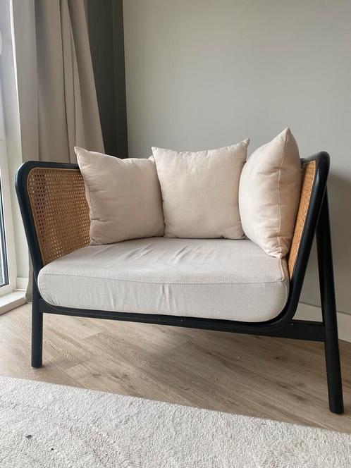 Fauteuil Loods 5 Mulan zwart | Rotan webbing, Huis en Inrichting, Fauteuils, Zo goed als nieuw, Hout, 100 tot 125 cm, Ophalen