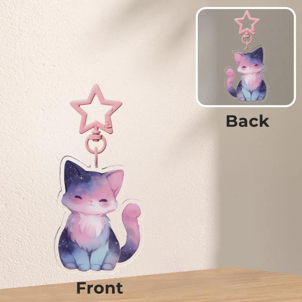 Galaxy cat purple & pink galaxy star Keychain, Verzenden, Nieuw, Knuffel of Figuurtje
