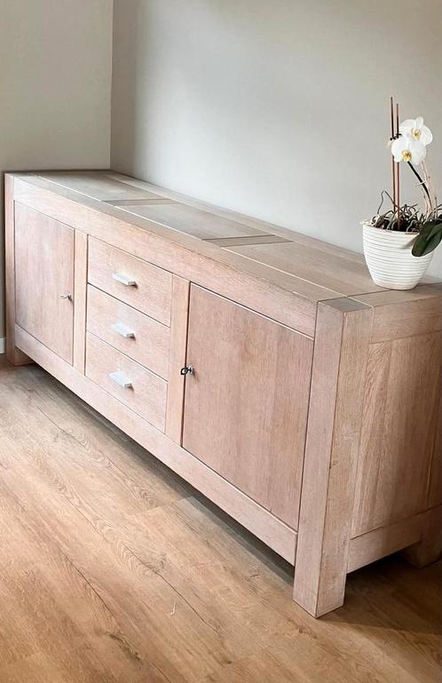 Eikenhouten dressoir lichte whitewash, Huis en Inrichting, Kasten | Dressoirs, Gebruikt, 200 cm of meer, 25 tot 50 cm, Ophalen
