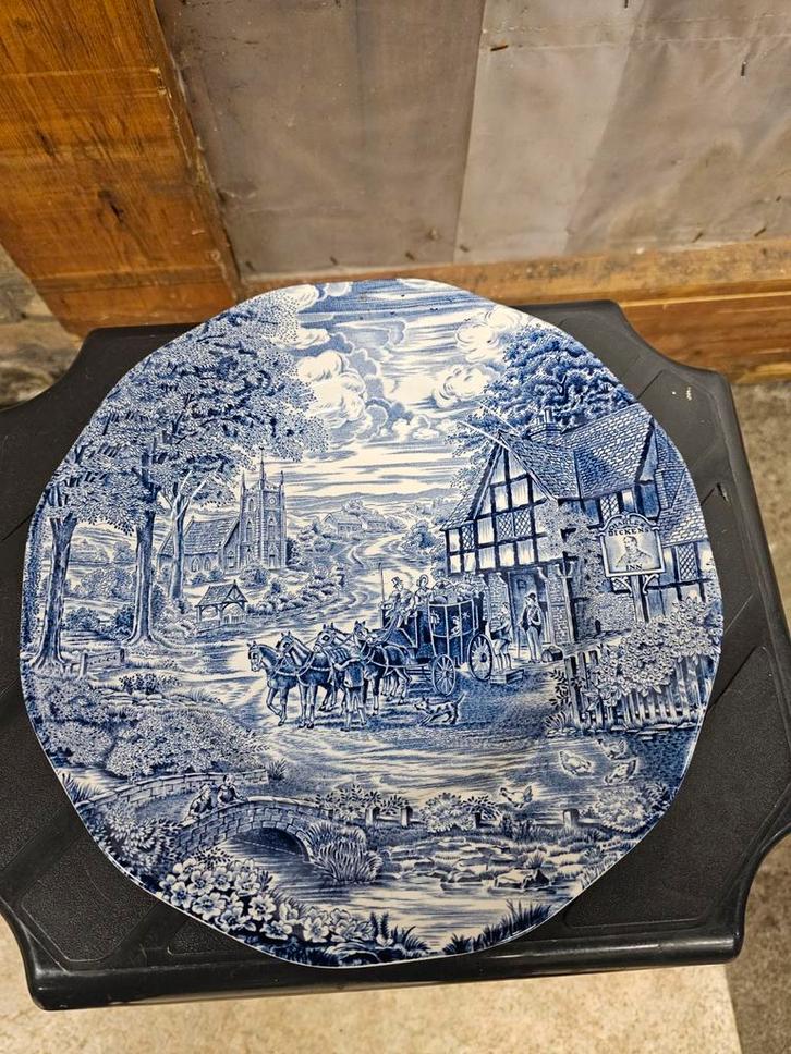 Blauw wit bord met paarden en wagen - nieuwstaat, Antiek en Kunst, Antiek | Wandborden en Tegels, Ophalen of Verzenden