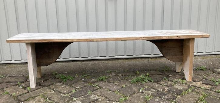 Brocante houten bank - bankje zonder rugleuning - tuinbank, Antiek en Kunst, Curiosa en Brocante, Ophalen