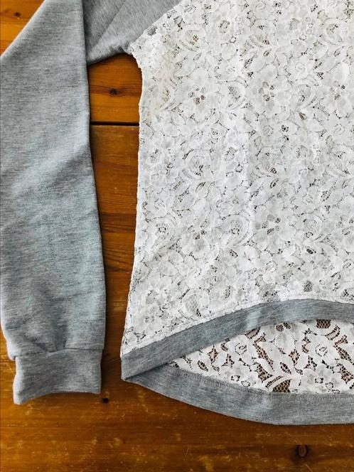Leuke grijze sweater van Geisha met wit/zilver kant, Kinderen en Baby's, Kinderkleding | Maat 164, Zo goed als nieuw, Meisje, Trui of Vest