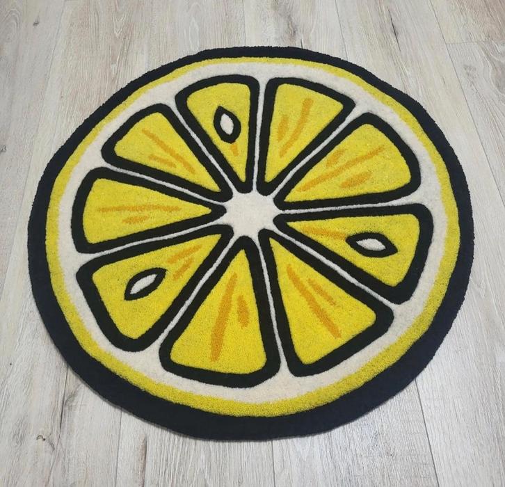 Citroenschijfje vloerkleed 100%wol 70cm, Huis en Inrichting, Stoffering | Tapijten en Kleden, Nieuw, 50 tot 100 cm, 50 tot 100 cm