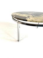 Vintage marmer & chroom salontafel ‘70, Huis en Inrichting, Tafels | Salontafels, 50 tot 100 cm, Rond, Zo goed als nieuw, Metaal