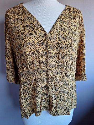 Nieuwe stretch blouse zwart/geel print, maat 42 beschikbaar voor biedingen