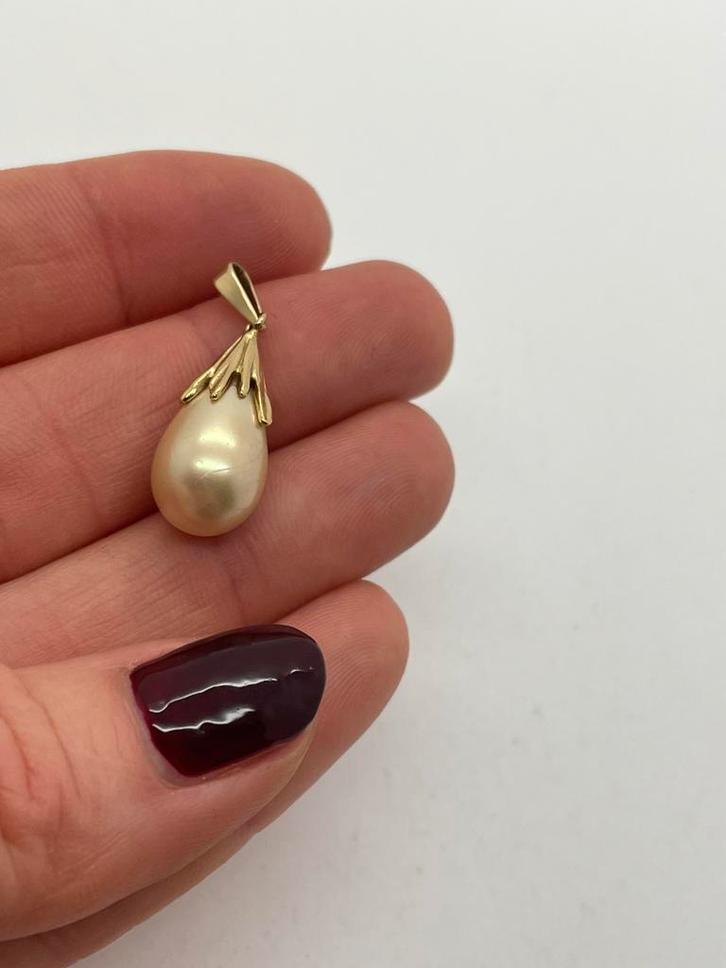 B70 Prachtige zilveren hanger goudkleurig met parel, Sieraden, Tassen en Uiterlijk, Kettinghangers, Zilver, Goud, Met parel, Ophalen of Verzenden