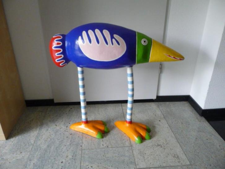 Kunstobject: Staande vogel (Papier maché en hout), Antiek en Kunst, Kunst | Designobjecten, Ophalen