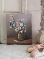 Oud olieverfschilderij bloemen en ballerina's, Ophalen of Verzenden