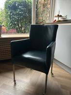 Donkerblauwe leren eetkamerstoel op wielen (6st.), Huis en Inrichting, Stoelen, Ophalen, Landelijk of strak, Gebruikt, Blauw