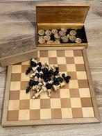 Vintage Schaak- en Damspel in Houten Kist, Hobby en Vrije tijd, Gezelschapsspellen | Bordspellen, Een of twee spelers, Ophalen of Verzenden
