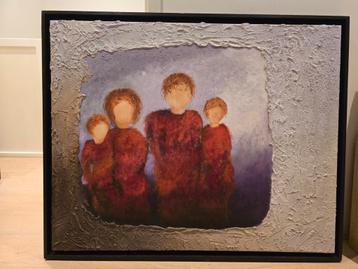 Schilderij van gezin, met structuuromlijsting, in baklijst beschikbaar voor biedingen