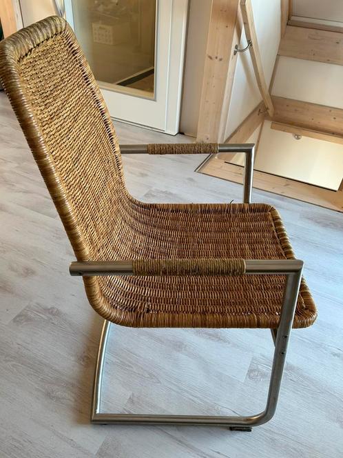 3 RVS met riet beklede slede eetkamer stoelen, Huis en Inrichting, Stoelen, Gebruikt, Metaal, Riet of Rotan, Bruin, Ophalen