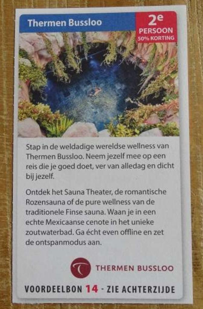 Thermen Bussloo Voorst kortingsbon 2e persoon 50% korting, Tickets en Kaartjes, Kortingen en Cadeaubonnen, Twee personen, Spa of Sauna
