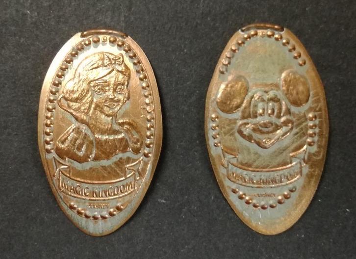 Walt Disney World Resort 2 Pressed Coins / elongated coins, Verzamelen, Disney, Gebruikt, Overige typen, Mickey Mouse, Verzenden