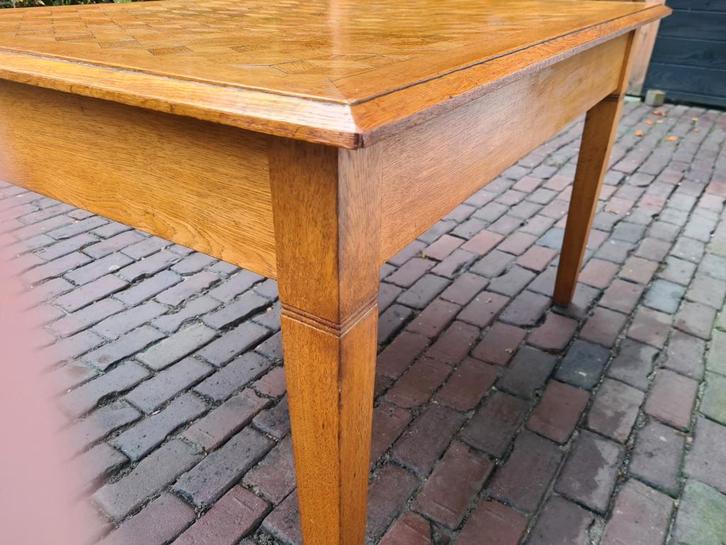 Eikenhouten Tafel met Intarsia Blad, Huis en Inrichting, Tafels | Sidetables, Gebruikt, 75 cm of meer, 100 tot 150 cm, Rechthoekig