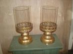 2 windlichten glas met metaal goudkleur, Antiek en Kunst, Curiosa en Brocante, Ophalen of Verzenden