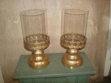2 windlichten glas met metaal goudkleur beschikbaar voor biedingen